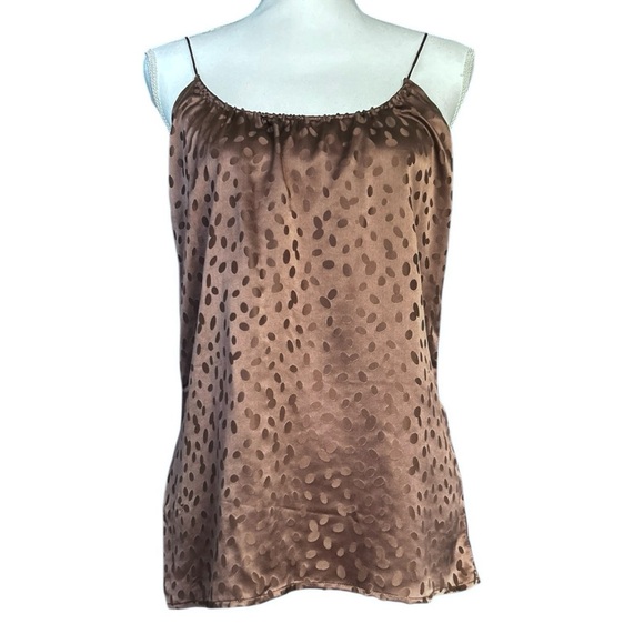 TUCKER 100% Silk Camisole Top Brown sz S Spaghetti Straps Subtle Oval Dot Print - Picture 2 of 8